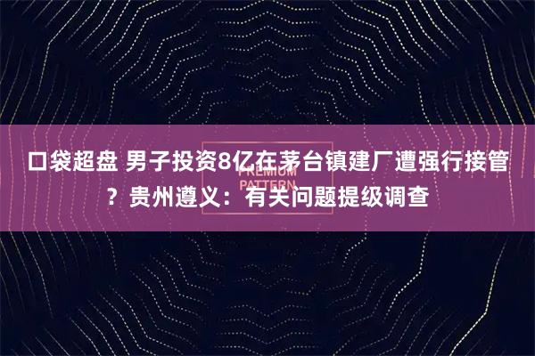 口袋超盘 男子投资8亿在茅台镇建厂遭强行接管?贵州遵义:有关问题提级调查