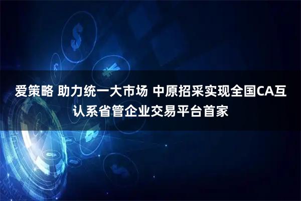 爱策略 助力统一大市场 中原招采实现全国CA互认系省管企业交易平台首家