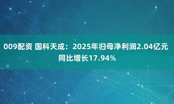 009配资 国科天成：2025年归母净利润2.04亿元 同比增长17.94%